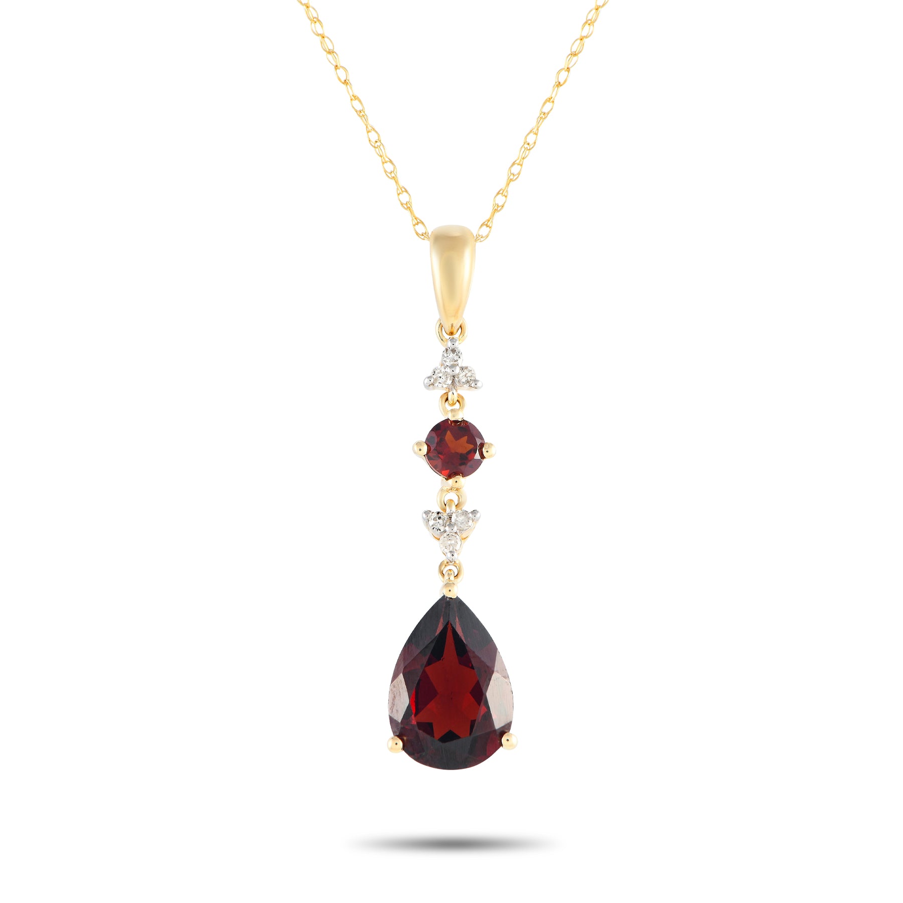 LB Exclusive 14K Gelbgold 0.05ct Diamant und Granat Anhänger Halskette PD4 16247YGA
