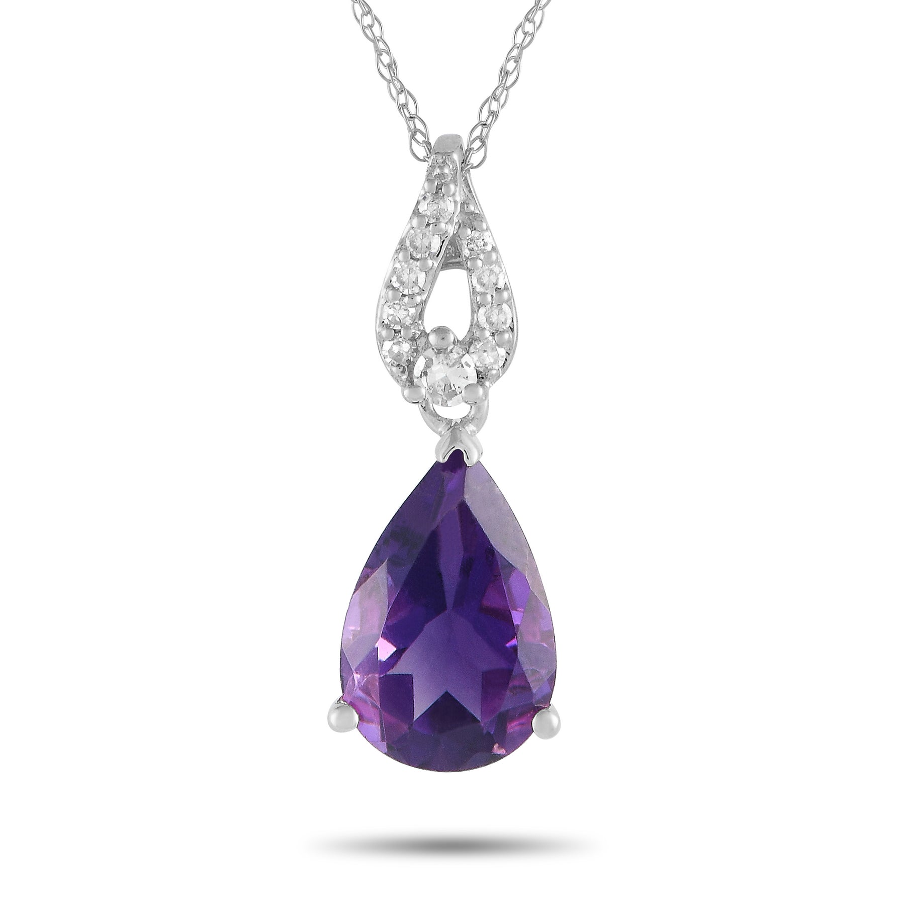 LB Exclusive 14K Weißgold 0.06ct Diamant und Amethyst Birne Halskette PD4 16184WAM