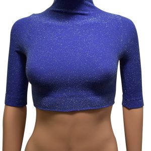 Phat Buddha Mock Neck Crop Top blau