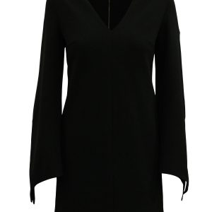 Tibi V-Ausschnitt lange Ärmel Kleid aus schwarzem Polyester 7833240895548