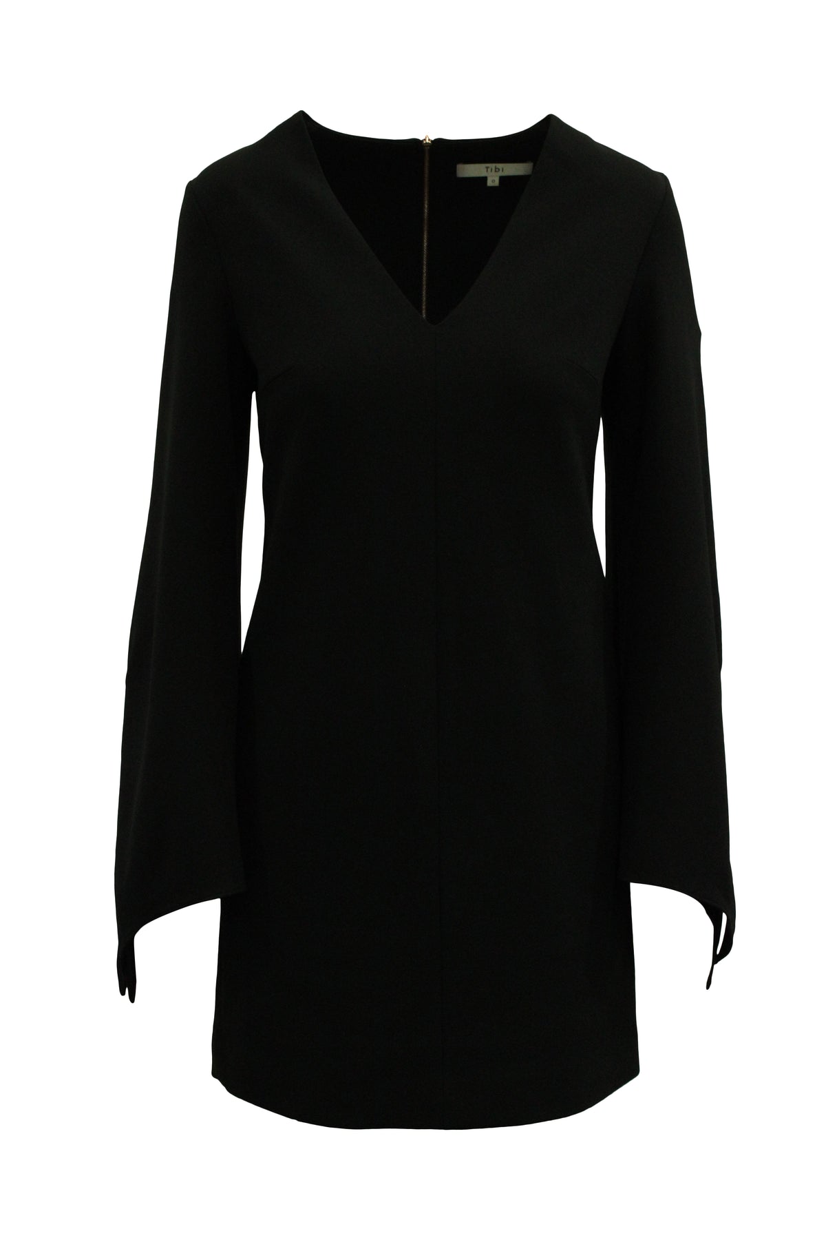 Tibi V-Ausschnitt Langarmkleid aus schwarzem Polyester
