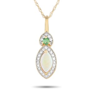 LB Exclusive 14K Gelbgold 0.07ct Diamant, Opal und Smaragd Halskette - – PD4 / 16299YOPEM