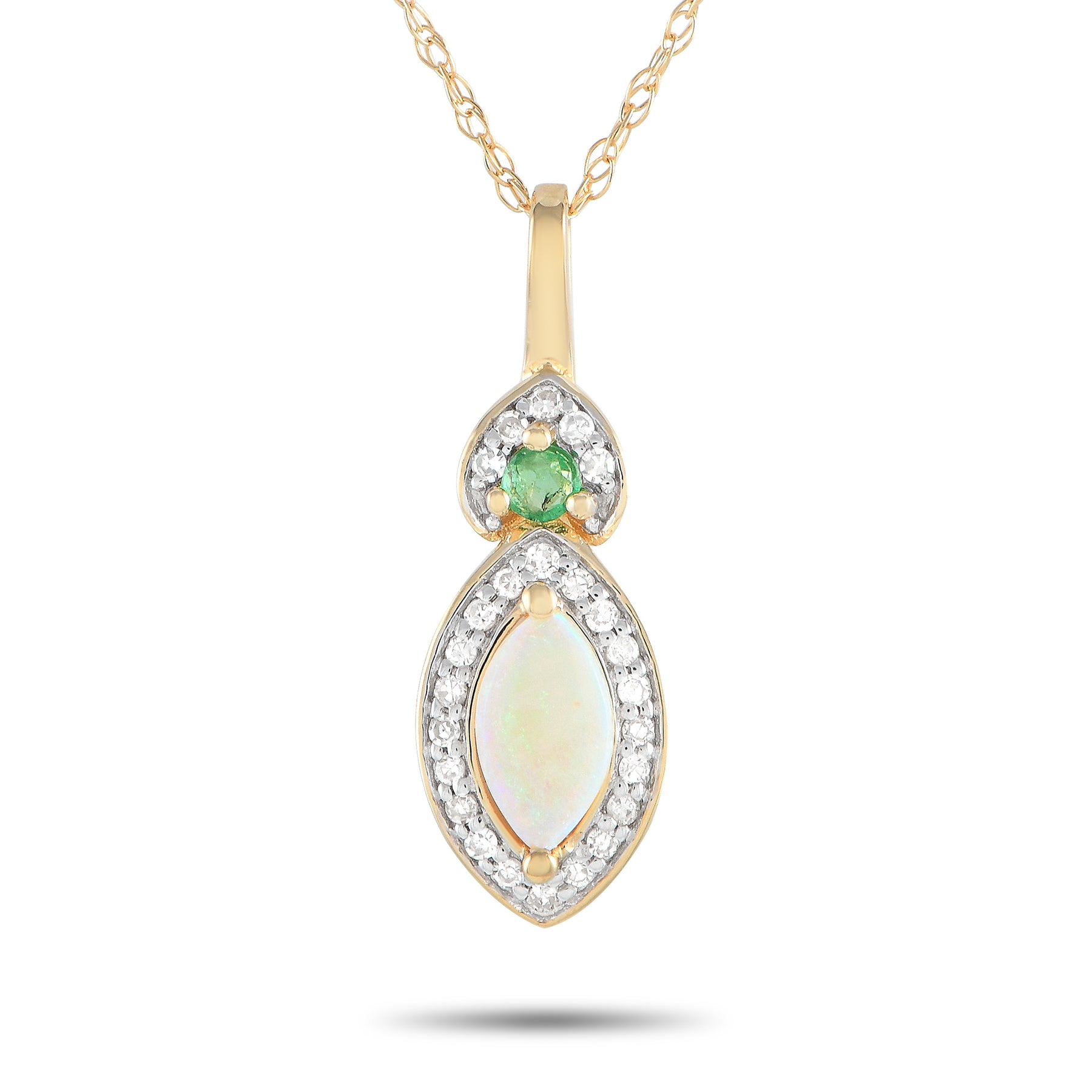LB Exclusive 14K Gelbgold 0,07ct Diamant, Opal und Emerald Halskette PD4 16299YOPEM
