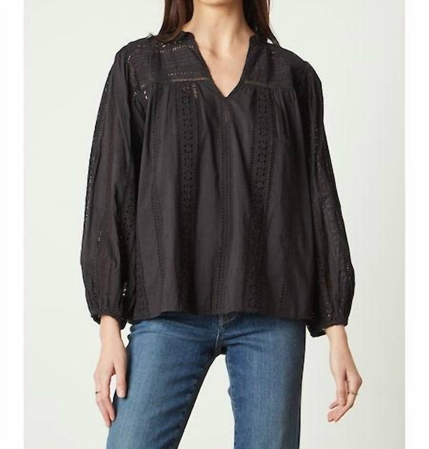 Bestickte Baumwolle Jordyn Bluse in schwarz