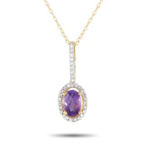 LB Exclusive 14K Gelbgold 0.09ct Diamant und Amethyst Anhänger Halskette - – PD4 / 16077YAM
