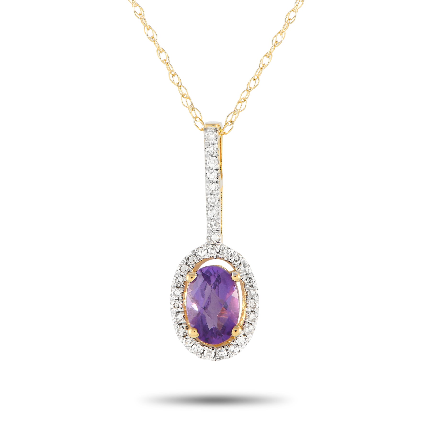 LB Exclusive 14K Gelbgold 0.09ct Diamant und Amethyst Anhänger Halskette PD4 16077JAM