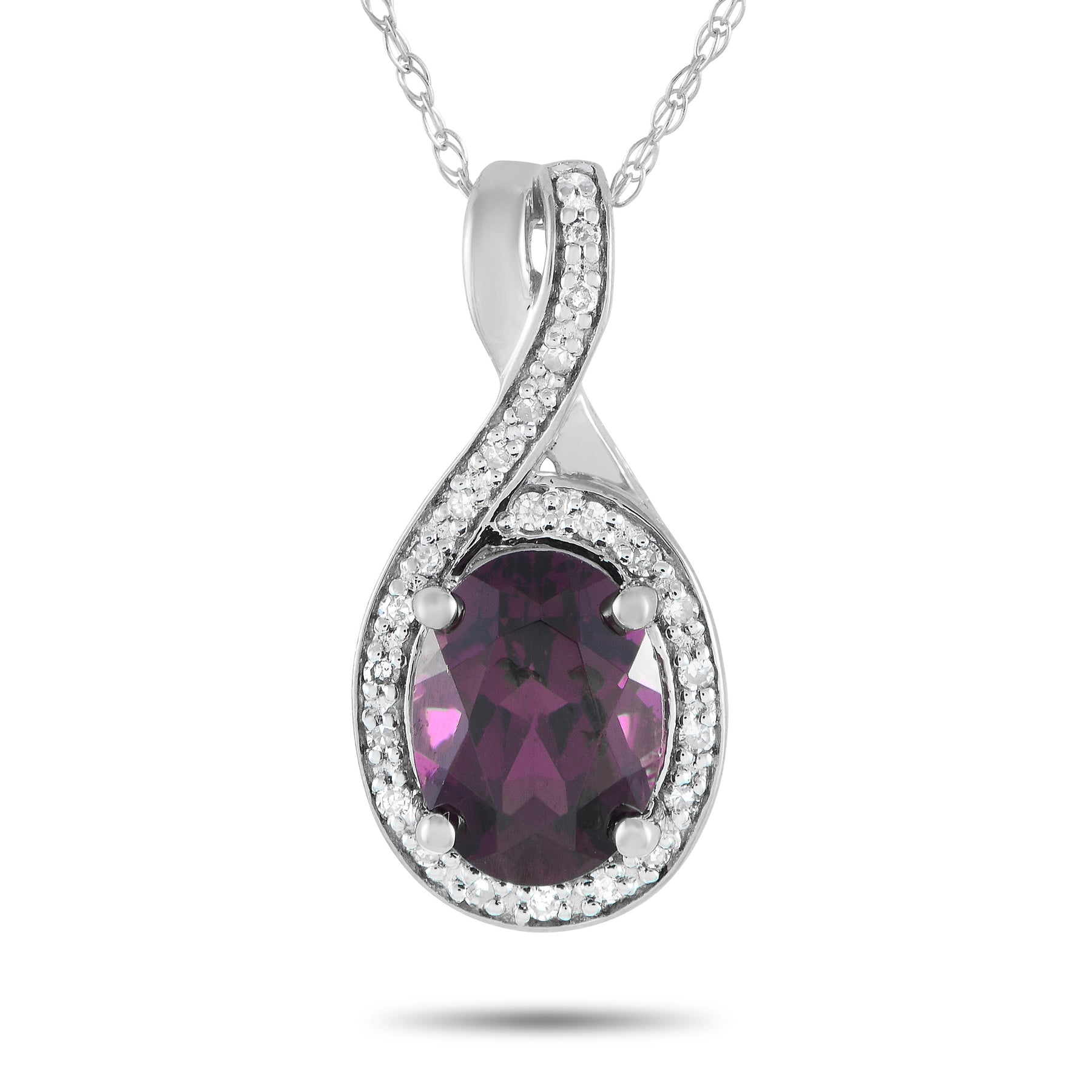LB Exclusive 14K Weißgold 0.11ct Diamant und Granat Halskette PD4 16268WGA