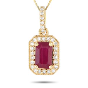 LB Exclusive 14K Gelbgold 0,10ct Diamant und Rubin Anhänger Halskette - – PD4 / 16050YRU