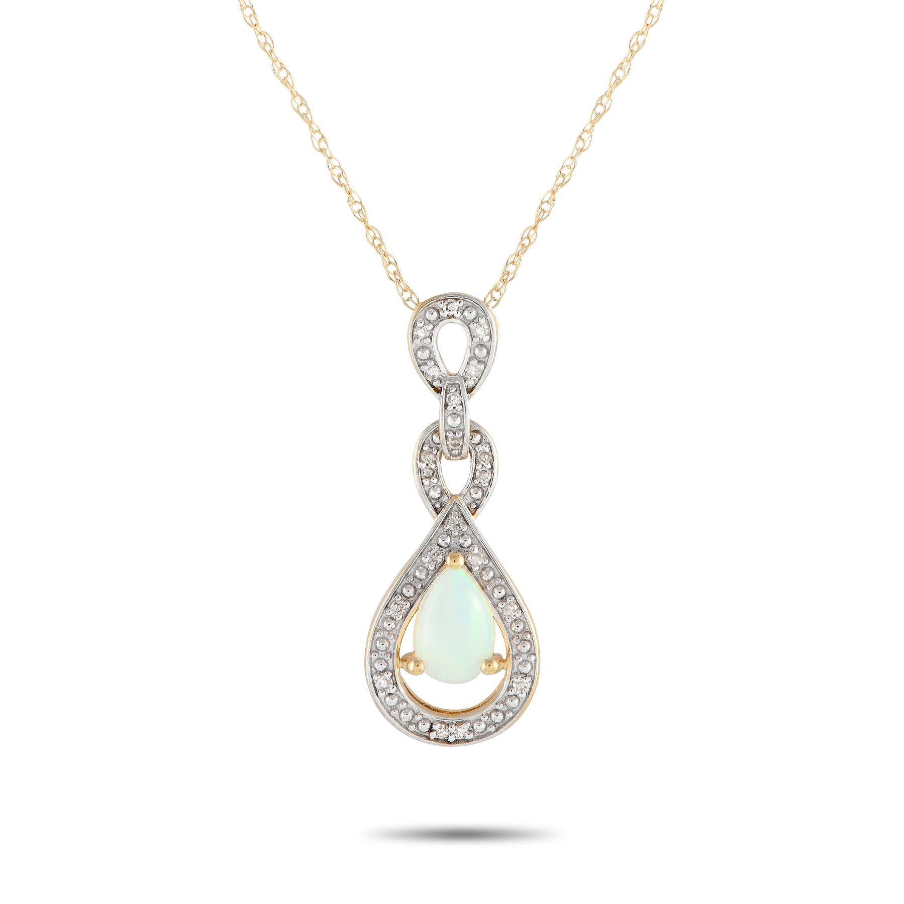 LB Exclusive 14K Gelbgold 0.08ct Diamant und Opal Halskette PD4 16318YOP