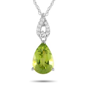 LB Exclusive 14K Weißgold 0.06ct Diamant und Birnen-geschnittene Peridot Halskette - – PD4 / 16184WPE