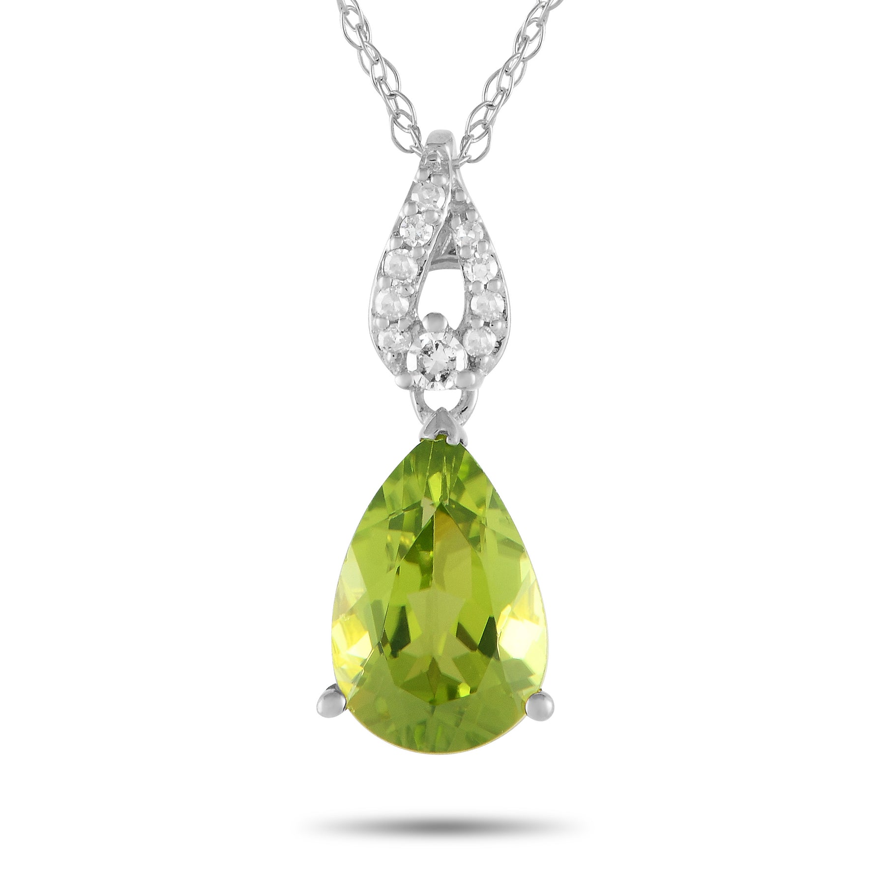 LB Exclusive 14K Weißgold 0.06ct Diamant und Birne-Cut Peridot Halskette PD4 16184WPE