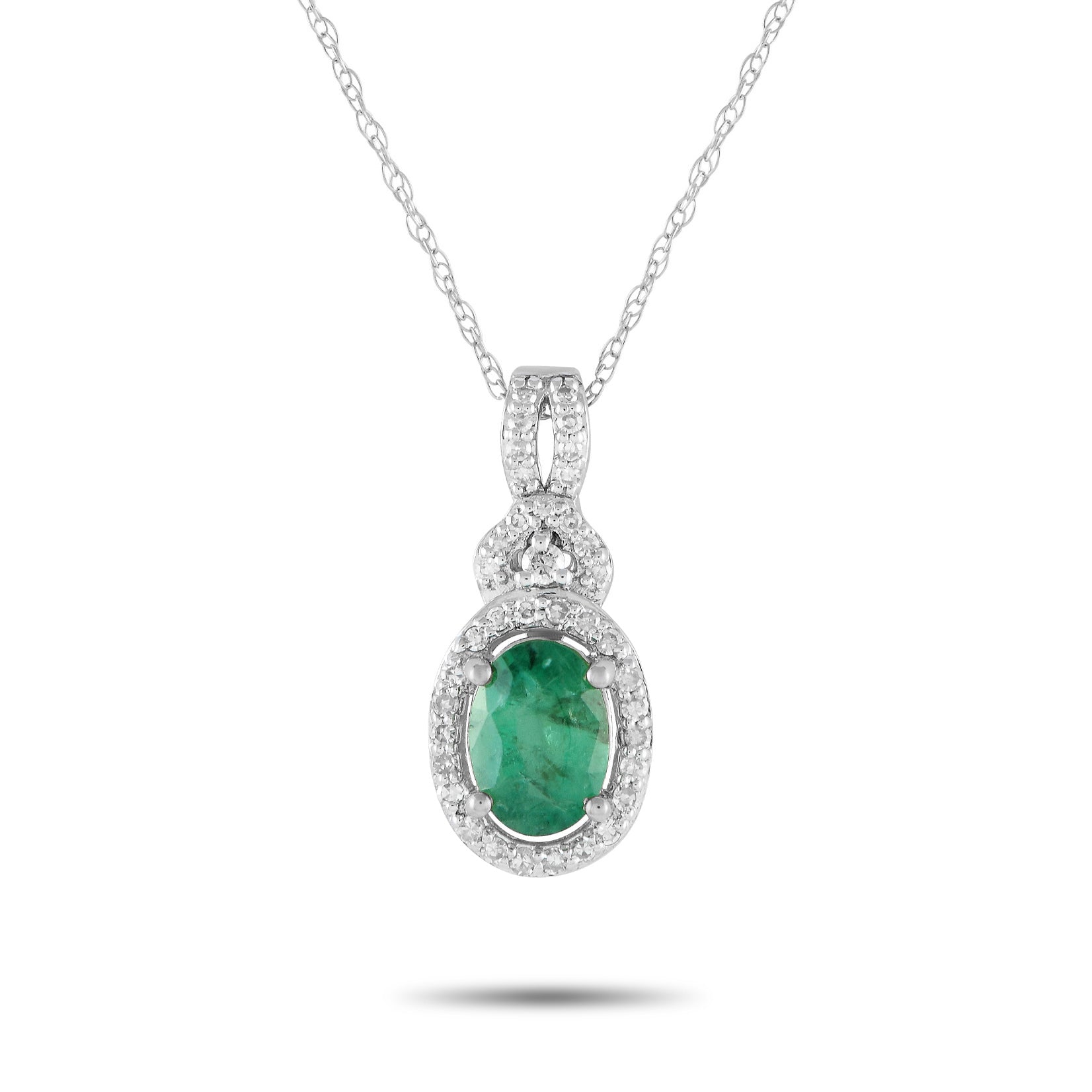 LB Exclusive 14K Weißgold 0,15ct Diamant und Emerald Halskette PD4 15738WEM