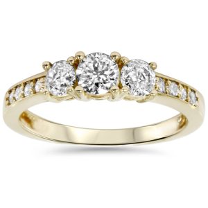 1ct 3 Stein Diamant Verlobungsring 14K Gelbgold