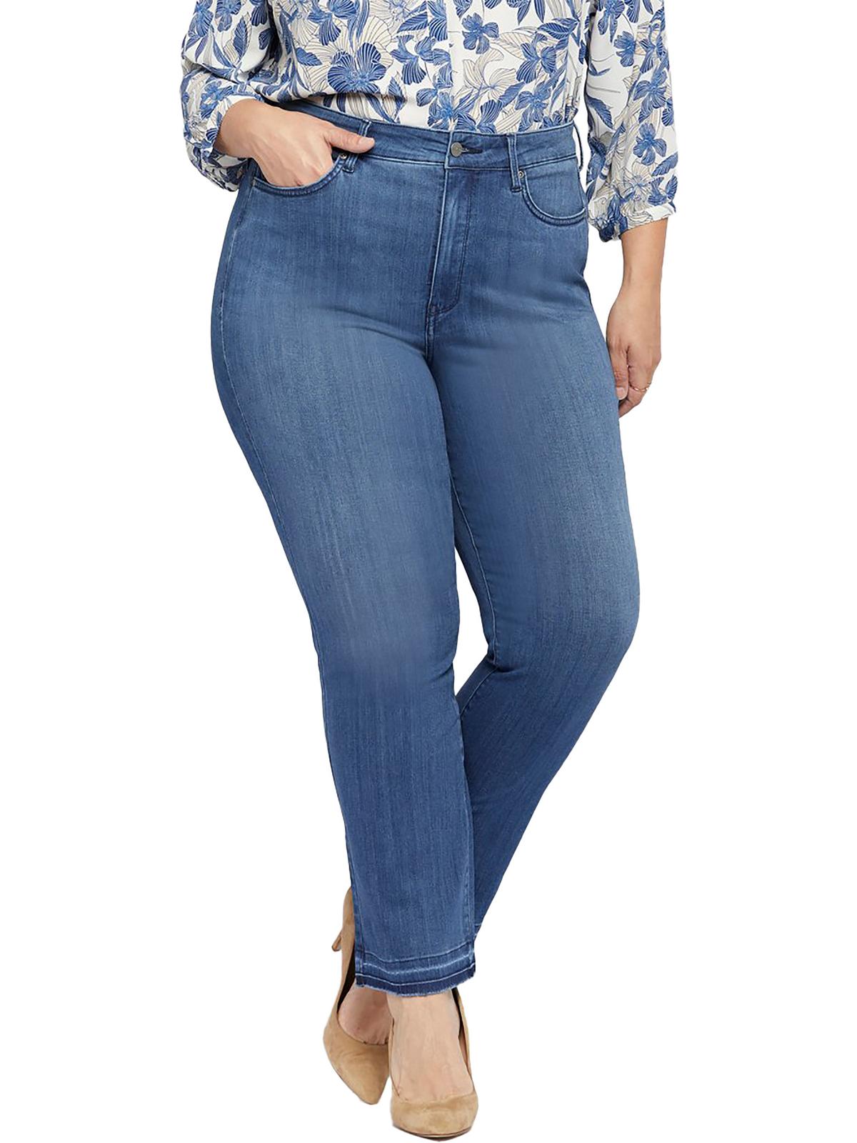 Plus Damen hohe Taille freigegeben Saum gerade Beinjeans
