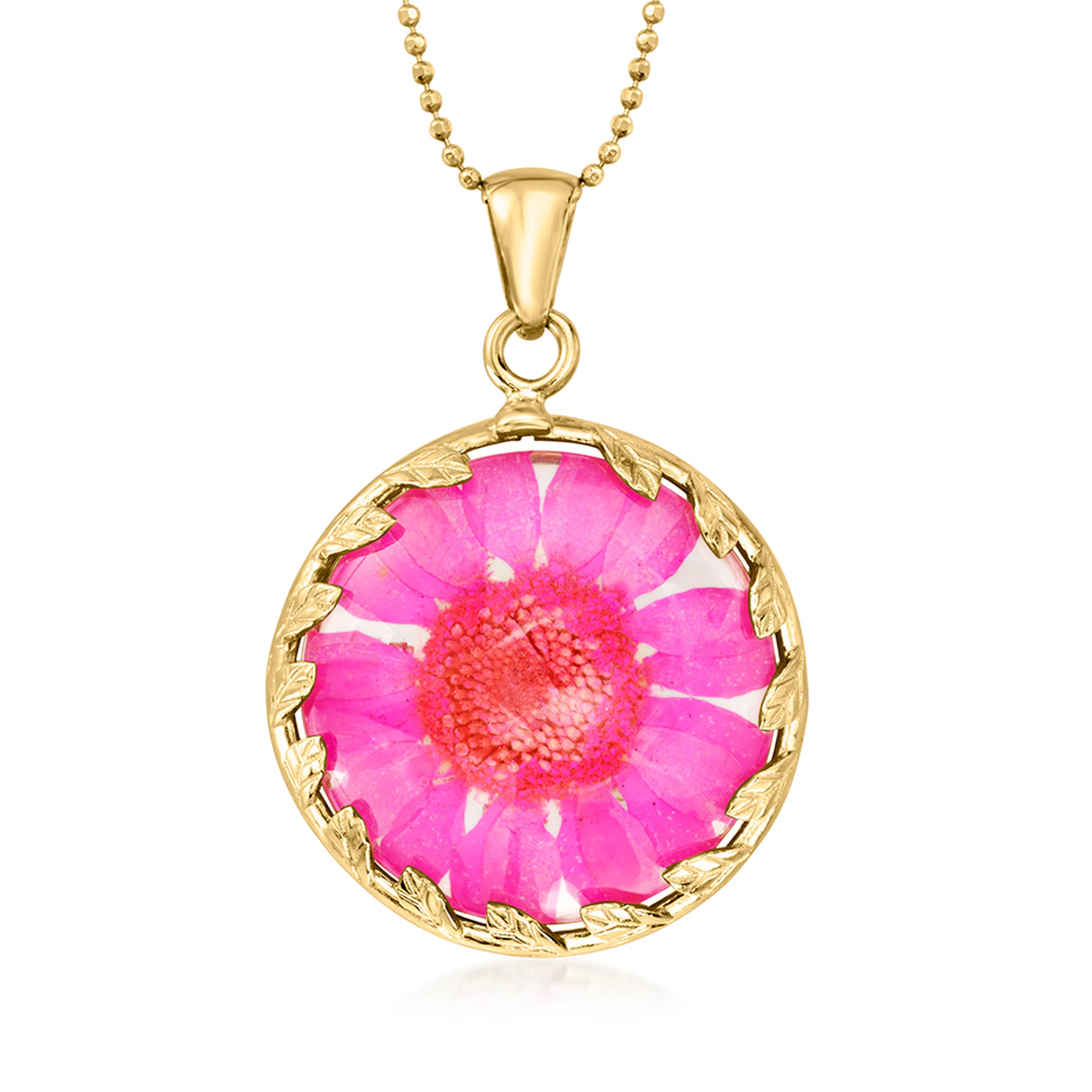 Ross-Simons Italienische getrocknete Blume Anhänger Halskette in 18kt Gold über Sterling