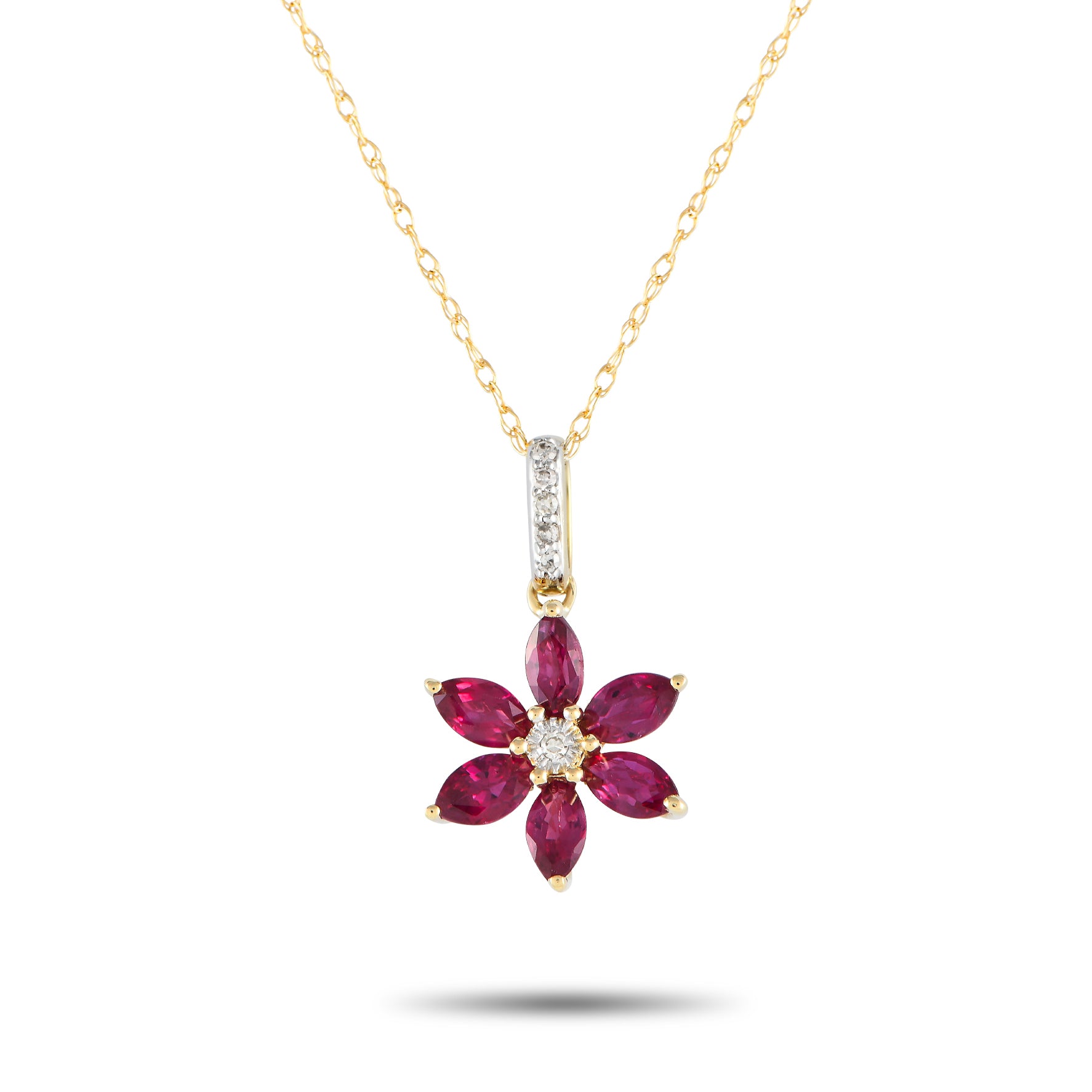 LB Exclusive 14K Gelbgold 0.01ct Diamant und Rubin Blume Halskette PD4 16241YRU