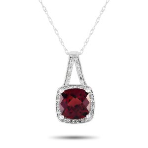 LB Exclusive 14K Weißgold 0,12ct Diamant und Granat Halskette - – PD4 / 16273WGA