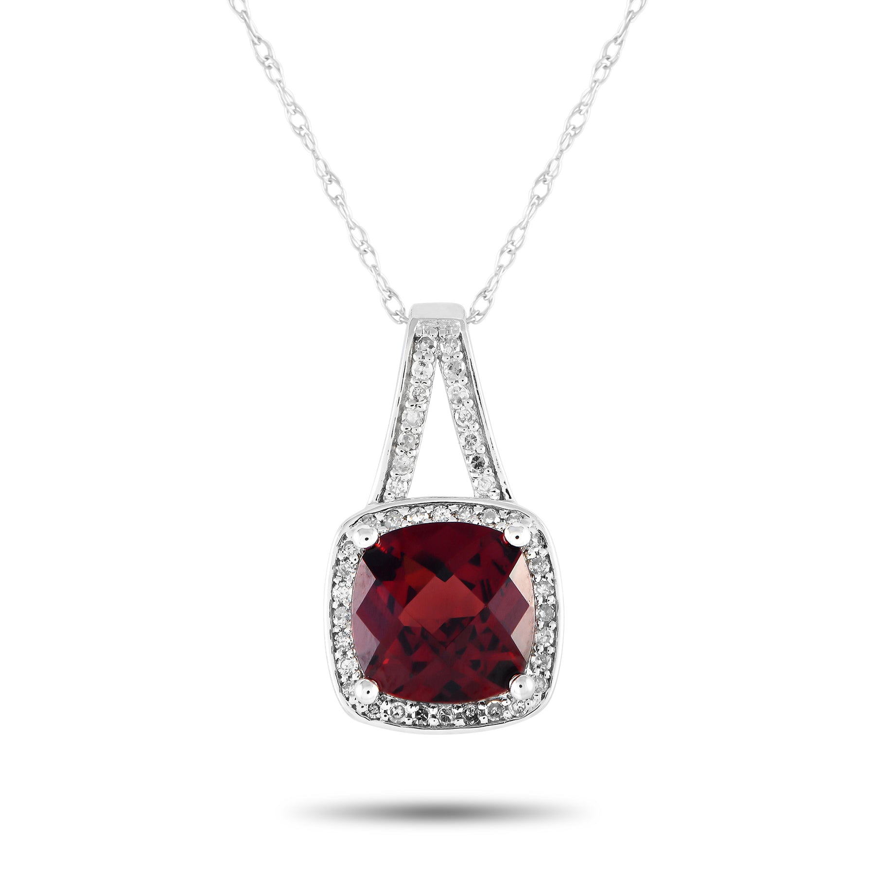 LB Exclusive 14K Weißgold 0.12ct Diamant und Granat Halskette PD4 16273WGA