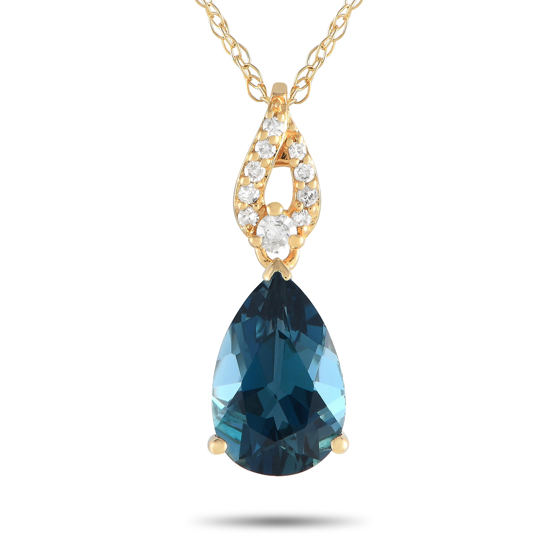 LB Exclusive 14K Gelbgold 0.06ct Diamant und blaue Topas Halskette PD4 16184YBT
