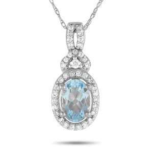 LB Exclusive 14K Weißgold 0,15ct Diamant und Aquamarin Anhänger Halskette - – PD4 / 15738WAQ