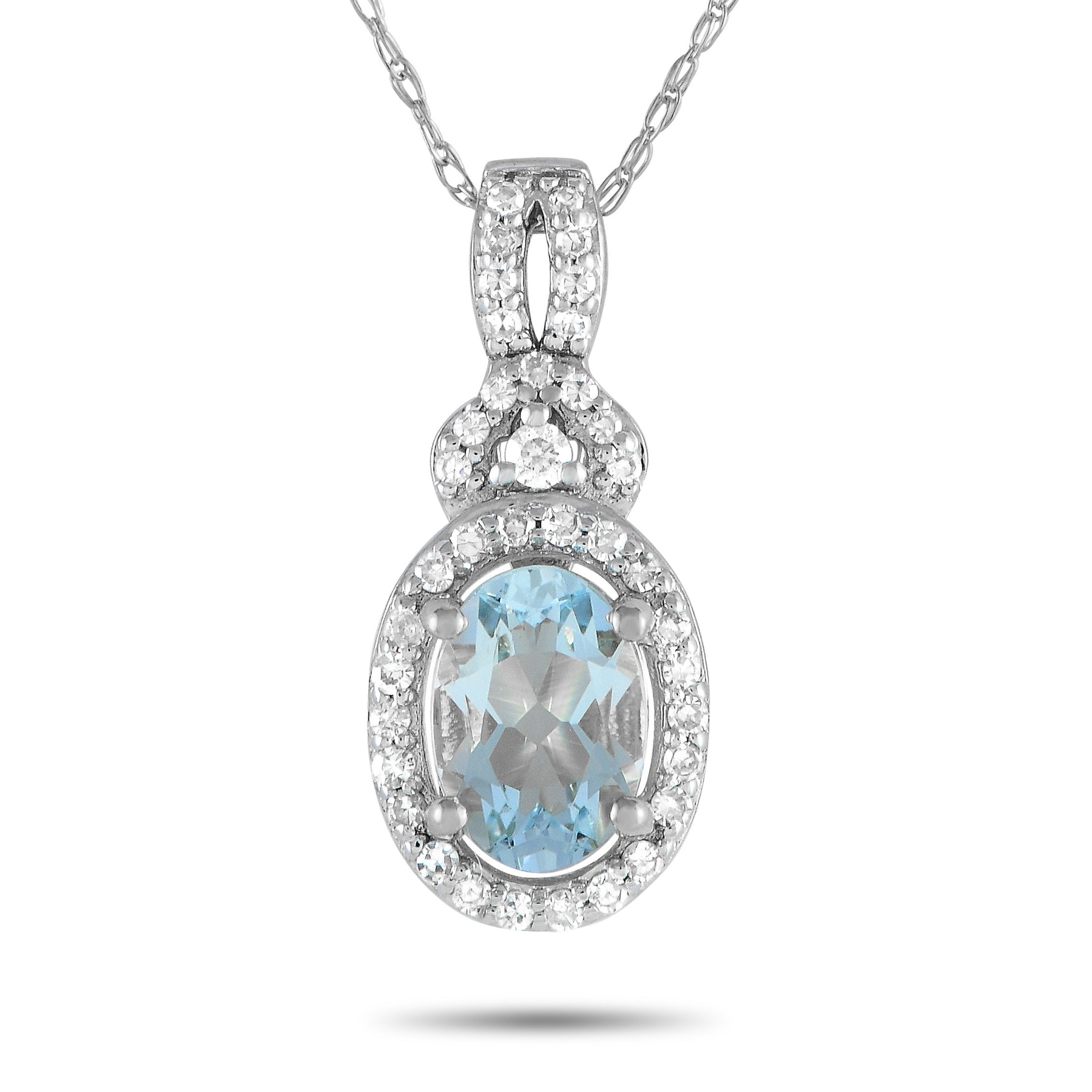 LB Exclusive 14K Weißgold 0.15ct Diamant und Aquamarin Anhänger Halskette PD4 15738WAQ