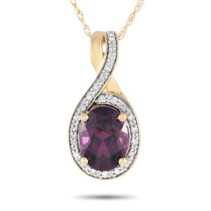 LB Exclusive 14K Gelbgold 0,11ct Diamant und Granat Anhänger Halskette - – PD4 / 16268YGA