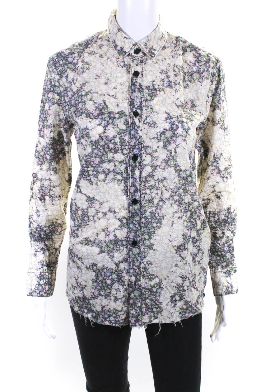 Saint Laurent Damen Baumwolle Blumendruck Knopf Up Bluse Top Mehrfarbig