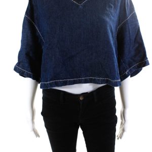 Bottega Veneta Damen Flüssigkeit Denim Chambray Top genäht v-Ausschnitt crop Top Bluse blau 7833292636220