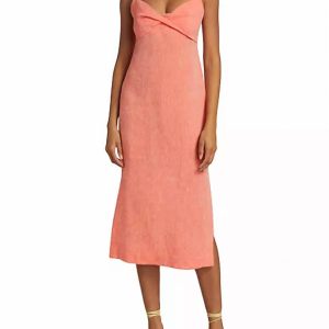 Twist Slip Midikleid aus rotem Melange Leinen 7704798887996