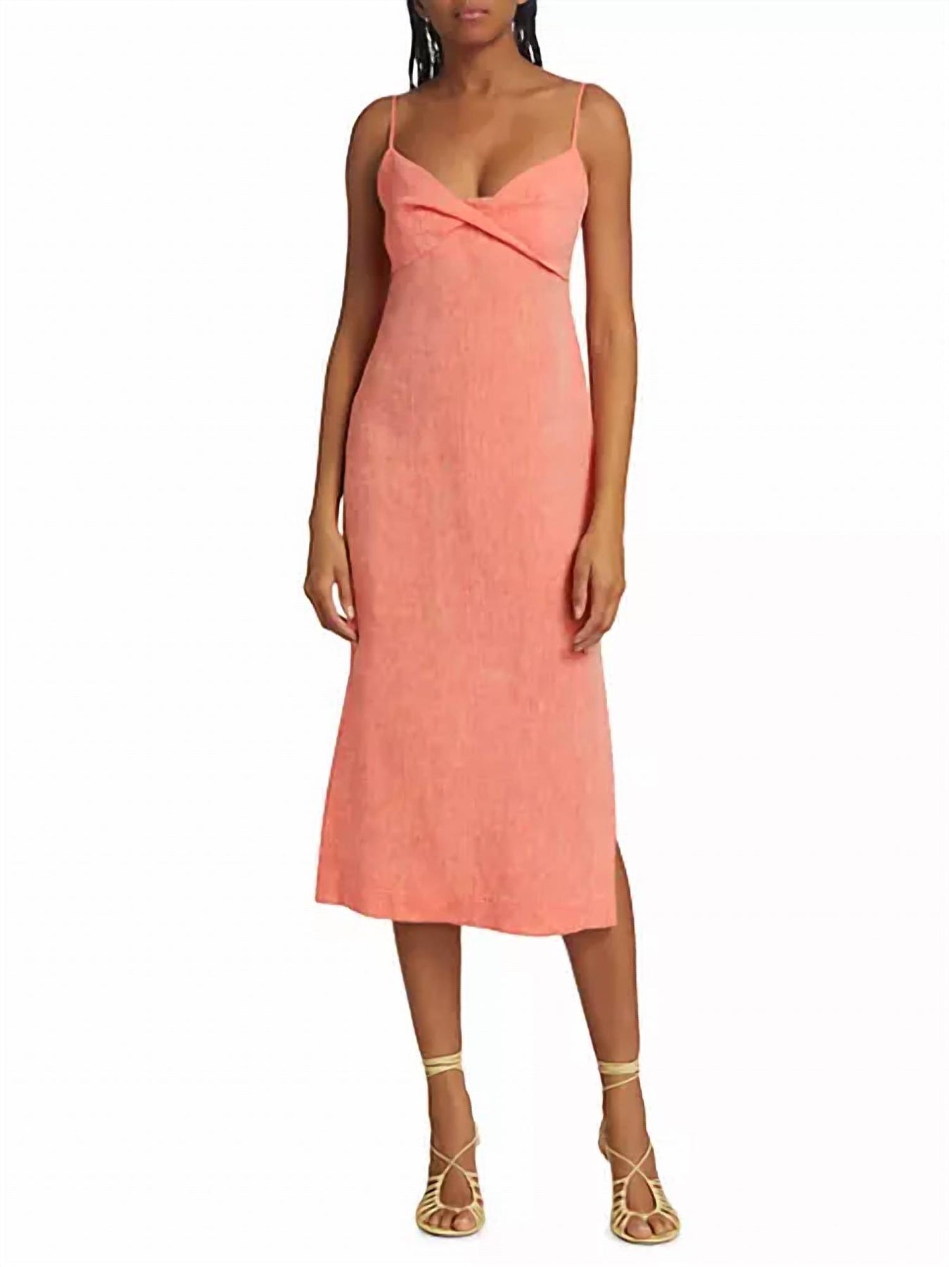 Twist Slip Midi Kleid aus rotem Melange Leinen