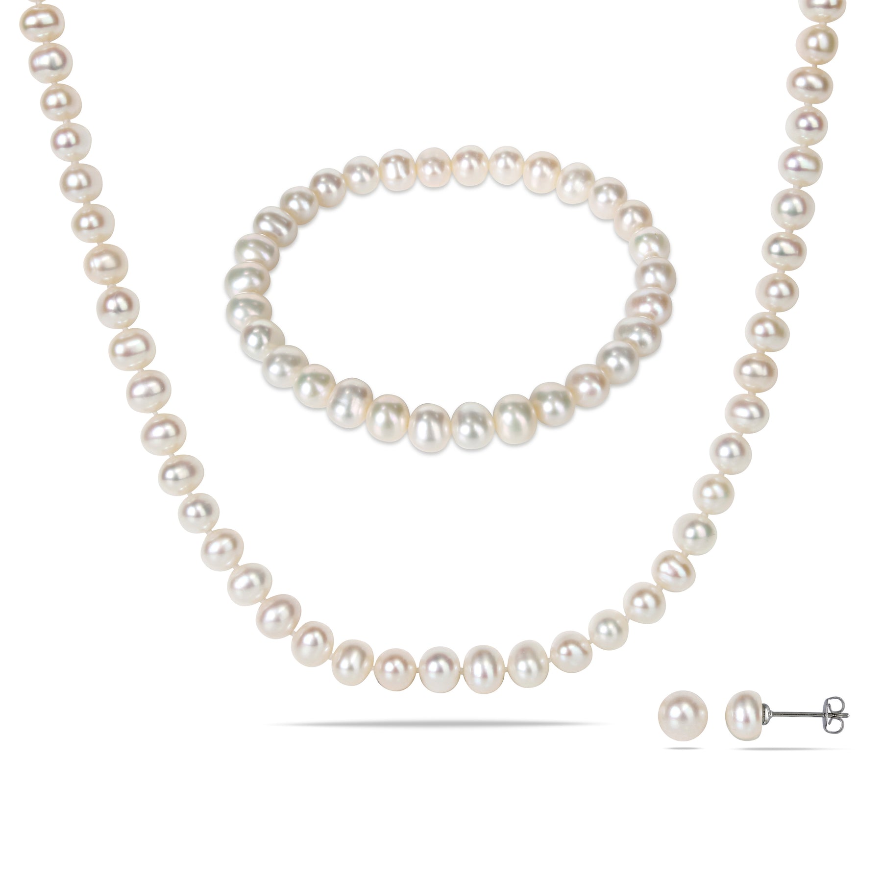 Mimi & Max 6-7mm kultivierte Süßwasserperlen Armband, Halskette und Ohrring Set