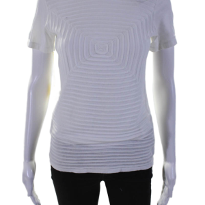 CIVIDINI Damen Baumwolle gerippt runder Hals Kurzarm Top weiß 7833294274620