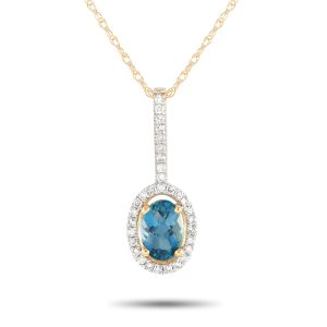 LB Exclusive 14K Gelbgold 0.09ct Diamant und blaue Topaz Anhänger Halskette - – PD4 / 16077YBT
