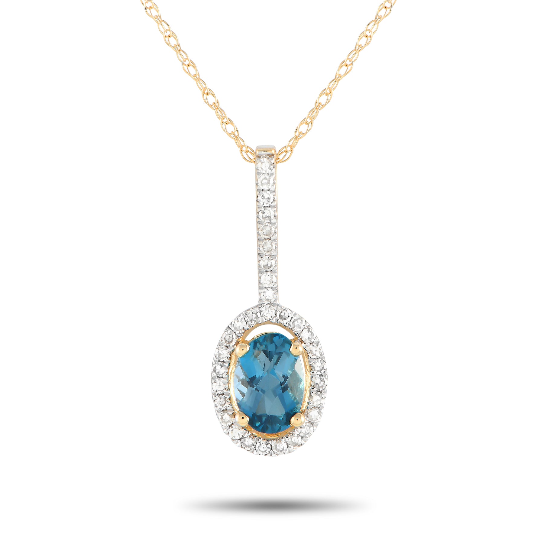 LB Exclusive 14K Gelbgold 0.09ct Diamant und blaue Topas Anhänger Halskette PD4 16077YBT