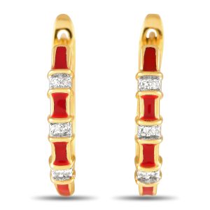 LB Exclusive 14K Gelbgold 0.05ct Diamant und rote Emaille Ohrringe – ER28196