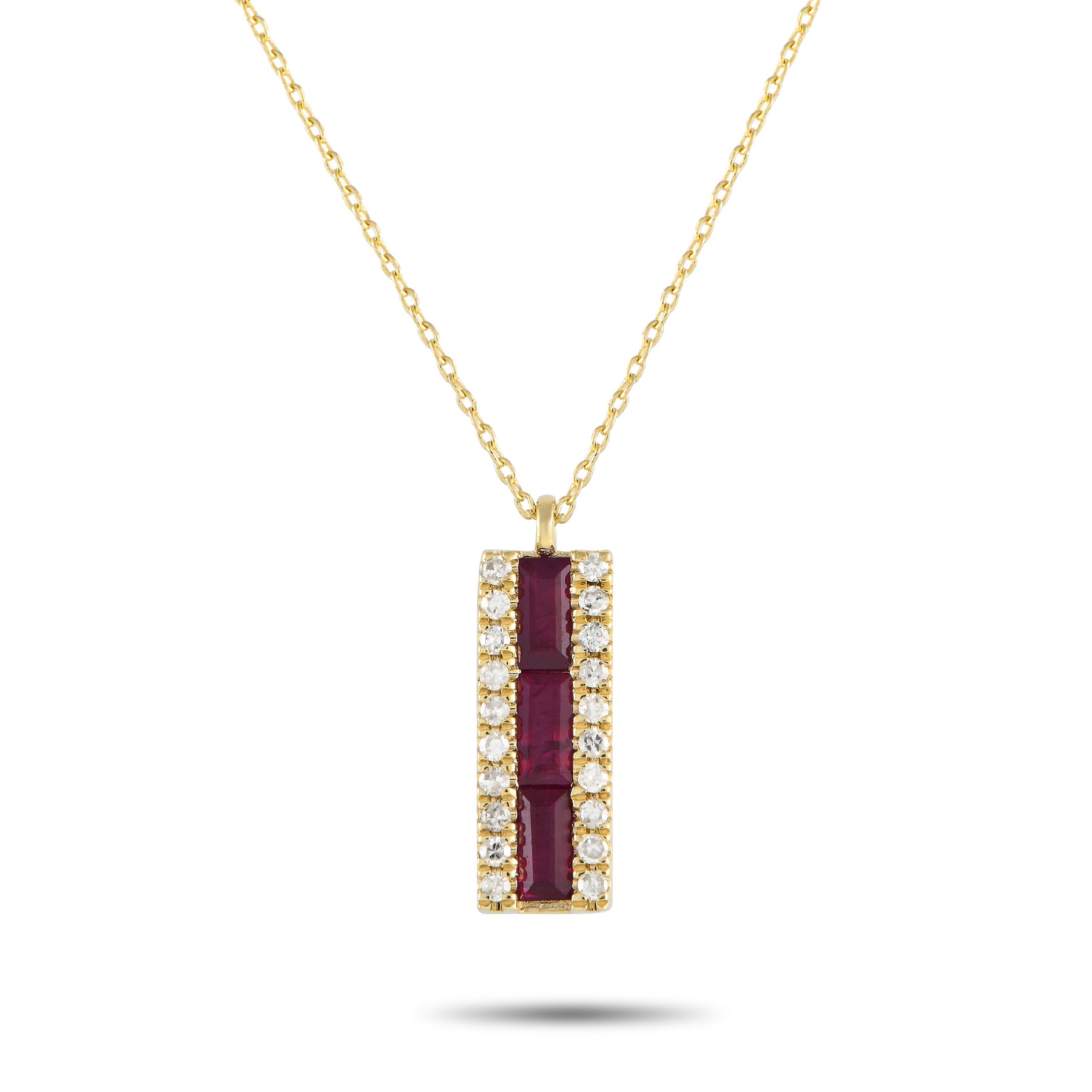 LB Exclusive 14K Gelbgold 0,10ct Diamant und Rubin Anhänger Halskette PD4 16063YRU