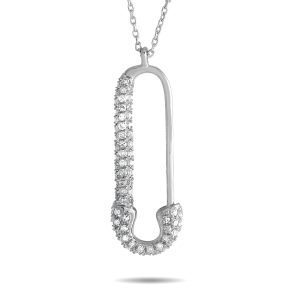 LB Exclusive 14K Weißgold 0,17ct Diamant Sicherheitsstift Halskette - – PD4 / 16188W