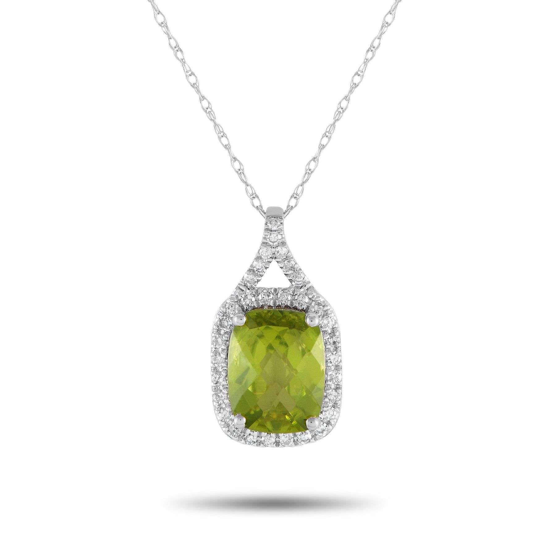 LB Exclusive 14K Weißgold 0.13ct Diamant und Peridot Anhänger Halskette PD4 15472WPE