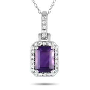 LB Exclusive 14K Weißgold 0,12ct Diamant und Smaragd-geschliffene Amethyst Halskette - – PD4 / 15501WAM