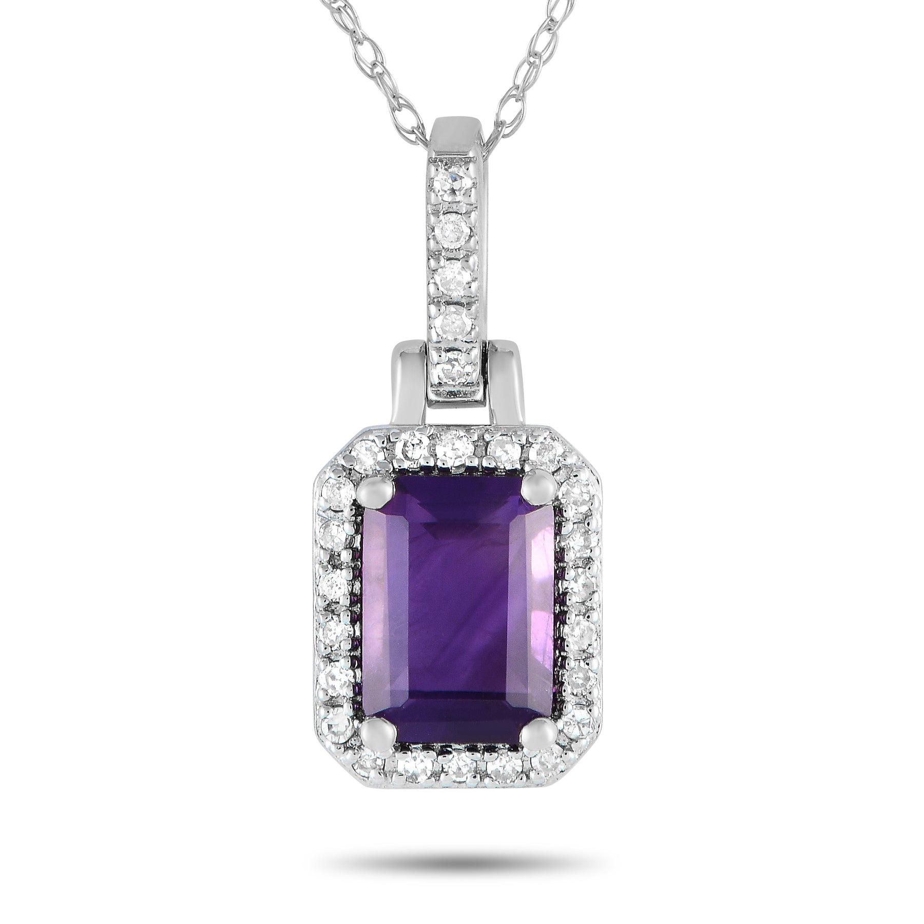 LB Exclusive 14K Weißgold 0,12ct Diamant und Emerald Schnitt Amethyst Halskette PD4 15501WAM