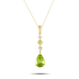 LB Exclusive 14K Gelbgold 0.05ct Diamant und Peridot Anhänger Halskette - – PD4 / 16247YPE