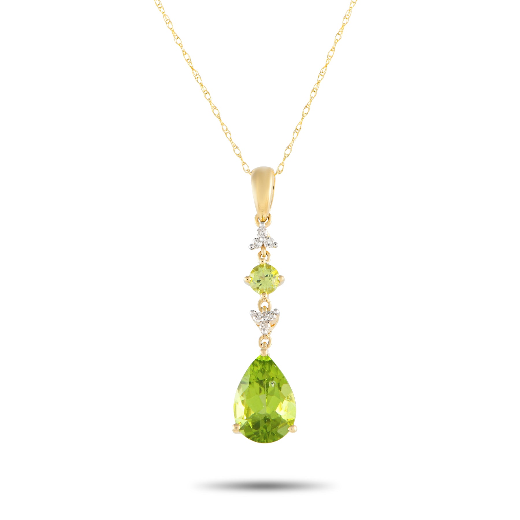 LB Exclusive 14K Gelbgold 0.05ct Diamant und Peridot Anhänger Halskette PD4 16247YPE