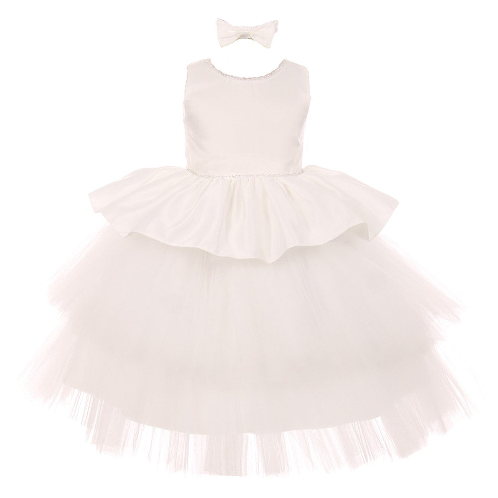 RainKids Kleine Mädchen Elfenbein Strass Satin Tüll Party Blumenmädchen Kleid 2-4T