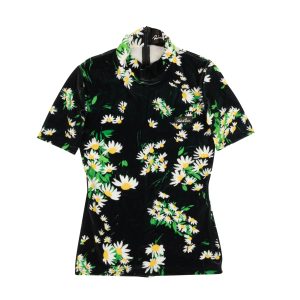 Richard Quinn Daisy Velour Kurzarm-Oberteil – schwarz
