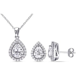 Mimi & Max 4 7/8ct TGW Created White Sapphire Halskette und Ohrringe Set aus Sterlingsilber