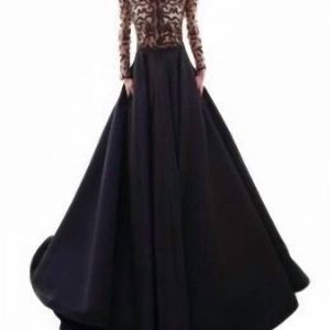 lange Ärmel Mesh Kleid in schwarz 7704787157052