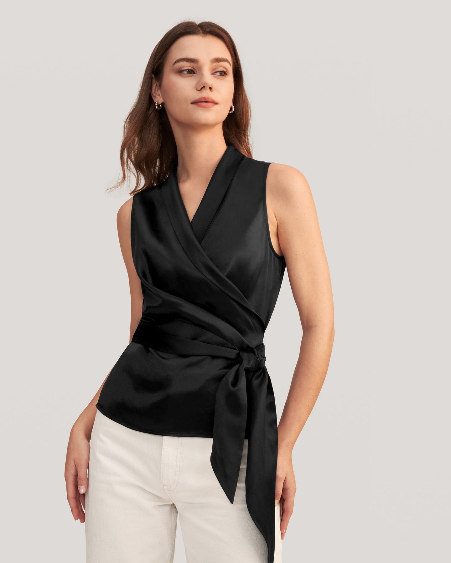 Damen elegante Seide Wrap Bluse