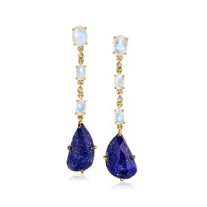 Ross-Simons Lapis und Mondstein Tropfen Ohrringe mit weißen Topas Akzente in 18kt Gold über Sterling