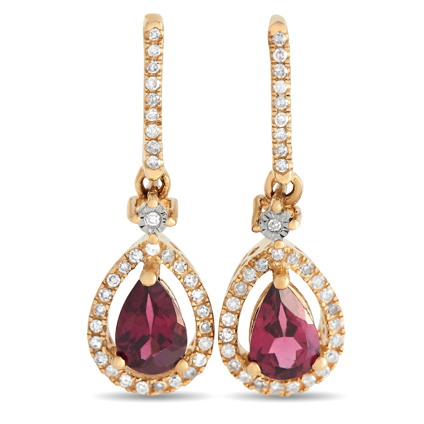LB Exclusive 14K Gelbgold 0.20ct Diamant und Granat Birne Ohrringe ER4 15061YGA