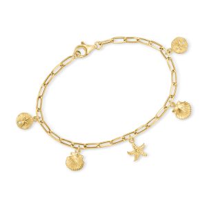 Ross-Simons 14kt Gelbgold Meer Leben Papier Clip Link Charme Armband